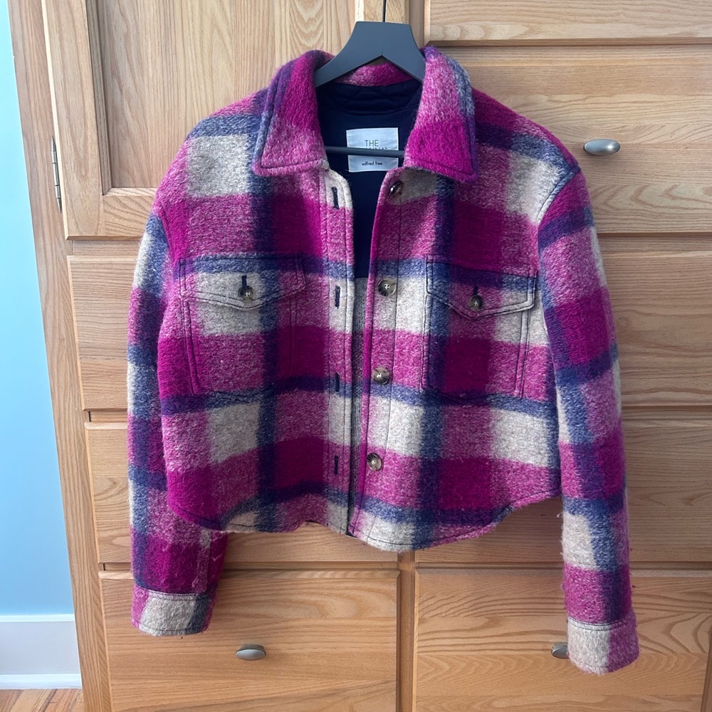 Wilfred Wool Ganna Cropped Shirt Jacket — Blue & Magenta — Size Medium